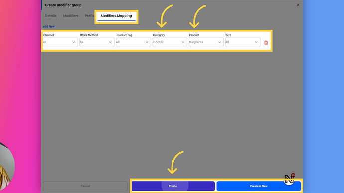 Modifiers Group Mapping Configured