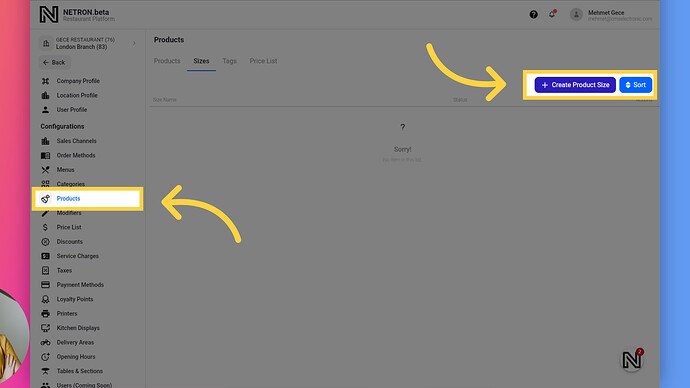 Create Product Size Button