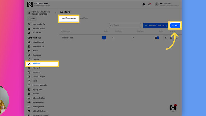 Sorting Modifiers Group