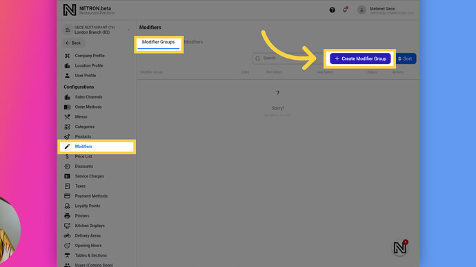 Create Modifiers Group Button