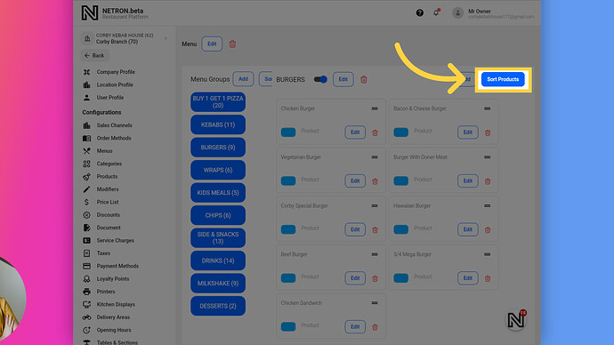 Sort Products in Menu Group