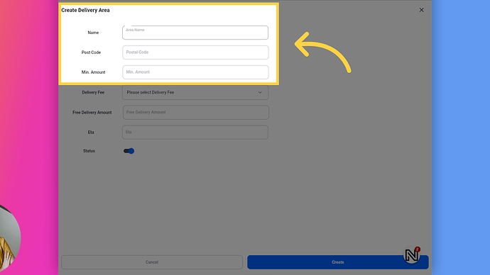 Creating Delivery Area